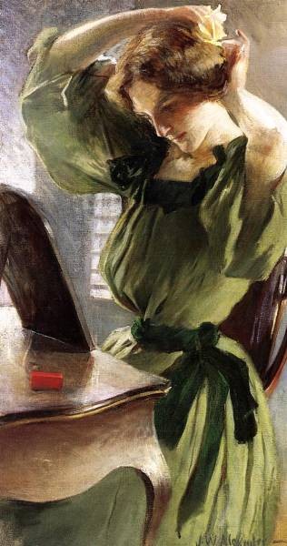 Young Woman Arranging Her Hair